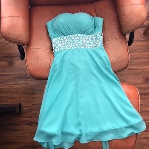 Blue strapless dress